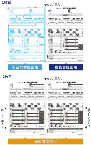 画像1: GB1195M所得税源泉徴収票 A4ヨコ2面 (2枚組500人用)ヒサゴ(hisago)令和7年1月提出、令和6年度用 (1)